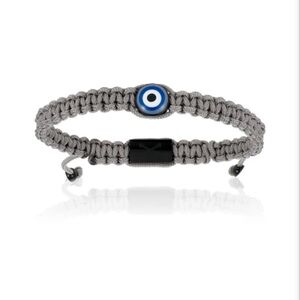 Double Bone Gray Bracelet with Blue Evil Eye Charm